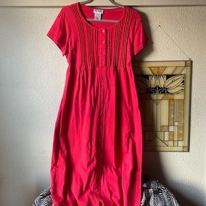 Vintage Blair red short sleeve button down midi dress with tie detail